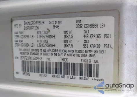 2001 Dodge Ram 2500 St из США, поврежденный, VIN 1B7KF23741J532343